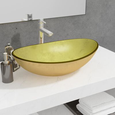 vidaXL Lavabo de vidrio templado dorado 54,5x35x15,5 cm