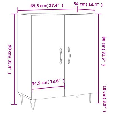 vidaXL Aparador de madera de ingeniería gris Sonoma 69,5x34x90 cm