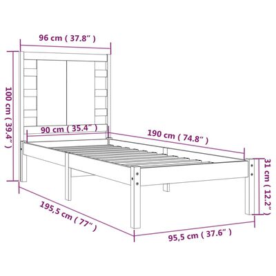 vidaXL Estructura de cama individual madera maciza negra 90x190 cm