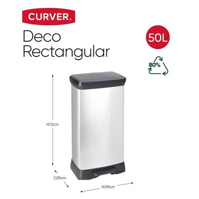 Curver Papelera de pedal Deco rectangular plateada 50 L