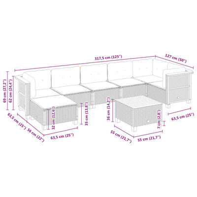 vidaXL Set de sofás de jardín 8 pzas y cojines ratán sintético gris