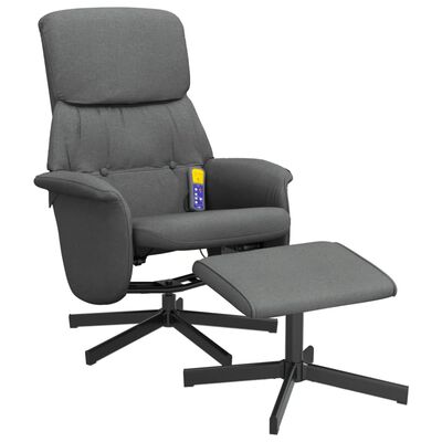 vidaXL Sillón reclinable de masaje con reposapiés tela gris oscuro