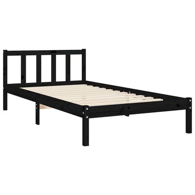 vidaXL Estructura de cama con cabecero madera maciza negro 90x200 cm