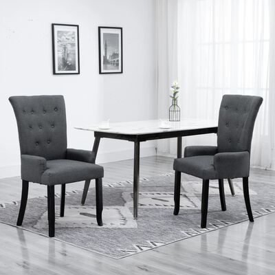 vidaXL Silla de comedor con reposabrazos de tela gris oscuro