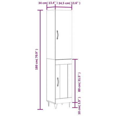 vidaXL Aparador de madera contrachapada gris hormigón 34,5x34x180 cm