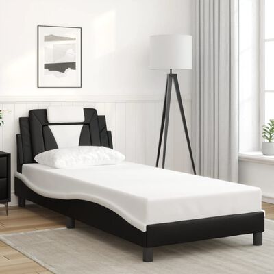 vidaXL Estructura cama con LED cuero sintético negro blanco 90x200 cm