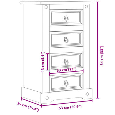 vidaXL Mesita de noche Corona madera maciza de pino 53x39x84 cm