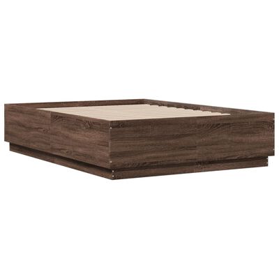 vidaXL Estructura cama con luces LED madera roble marrón 135x190 cm