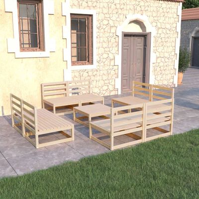 vidaXL Juego de muebles de jardín 9 piezas madera maciza de pino