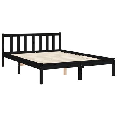 vidaXL Estructura cama de matrimonio con cabecero madera maciza negra