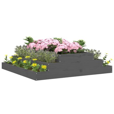 vidaXL Jardinera de madera maciza de pino gris 110x110x27 cm