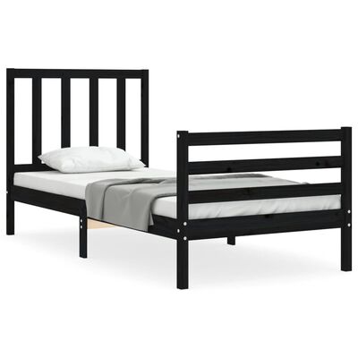 vidaXL Estructura de cama con cabecero madera maciza negro 100x200 cm