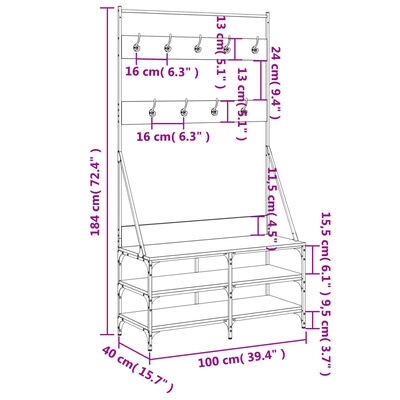 vidaXL Perchero con zapatero roble marrón 100x40x184 cm