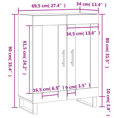 vidaXL Aparador de madera de ingeniería marrón roble 69,5x34x90 cm