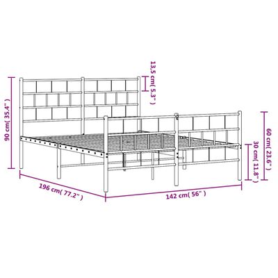 vidaXL Estructura cama sin colchón con estribo metal negro 135x190 cm