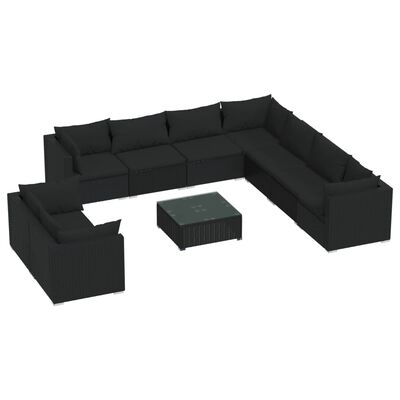 vidaXL Set de muebles de jardín 10 pzas cojines ratán sintético negro