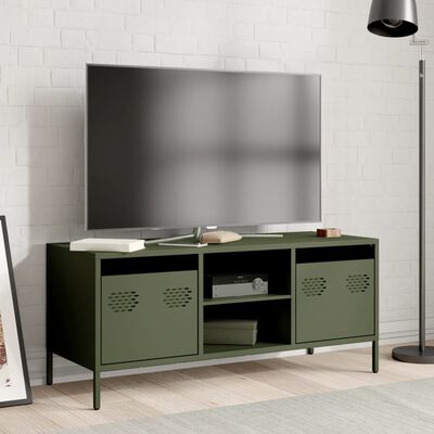 vidaXL Mueble TV acero laminado en frío verde oliva 101,5x39x43,5 cm