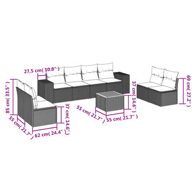 vidaXL Set de muebles de jardín 9 pzas y cojines ratán sintético gris