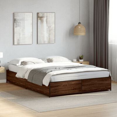 vidaXL Estructura cama madera ingeniería metal marrón roble 150x200 cm