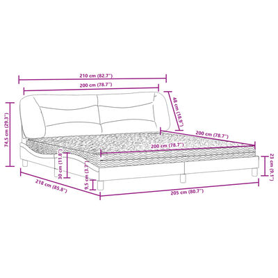 vidaXL Cama con colchón tela gris oscuro 200x200 cm