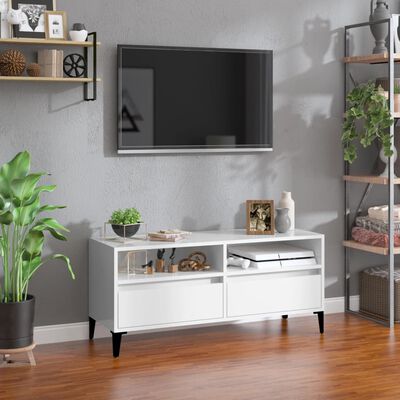 vidaXL Mueble de TV madera contrachapada blanco brillo 100x34,5x44,5cm