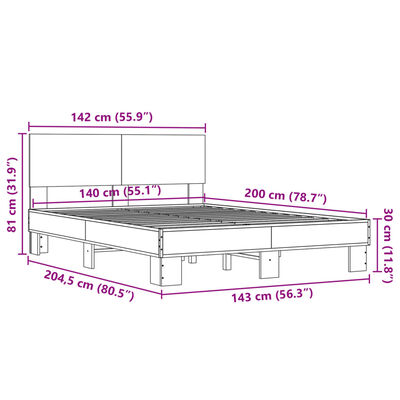 vidaXL Estructura cama madera ingeniería metal roble Sonoma 140x200 cm