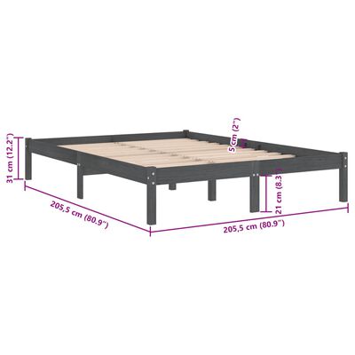 vidaXL Estructura de cama de madera maciza de pino gris 200x200 cm