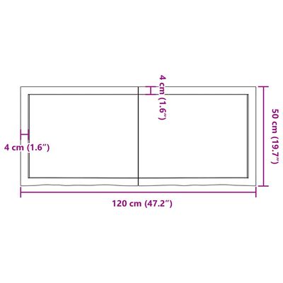 vidaXL Encimera de baño madera tratada marrón oscuro 120x50x(2-6) cm