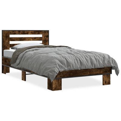 vidaXL Estructura cama madera ingeniería metal roble humo 100x200 cm