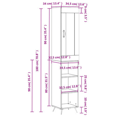 vidaXL Aparador alto madera contrachapada roble marrón 34,5x34x180 cm