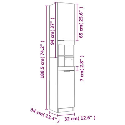 vidaXL Armario de baño madera ingeniería roble Sonoma 32x34x188,5 cm