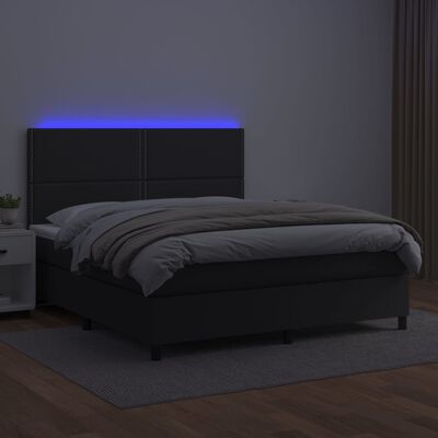 vidaXL Cama box spring colchón y LED cuero sintético negro 180x200 cm