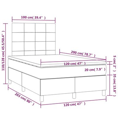 vidaXL Cama box spring con colchón LED tela negro 120x200 cm