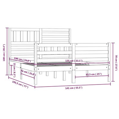 vidaXL Estructura cama doble pequeña madera maciza 135x190 cm