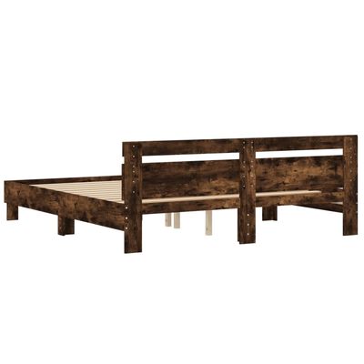 vidaXL Cama con cabecero madera de ingeniería roble ahumado 160x200 cm