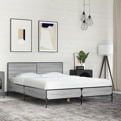 vidaXL Estructura cama madera ingeniería metal gris Sonoma 140x200 cm