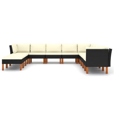 vidaXL Set de muebles de jardín 12 pzas y cojines ratán sintético negro