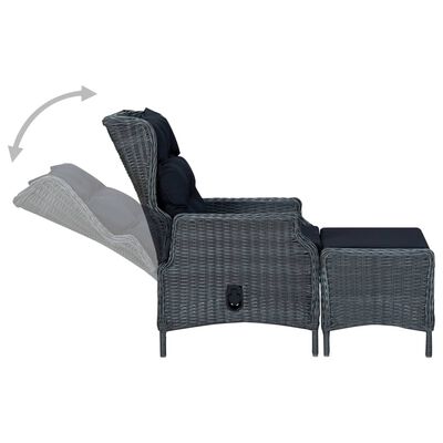 vidaXL Silla de jardín reclinable con reposapiés ratán PE gris oscuro