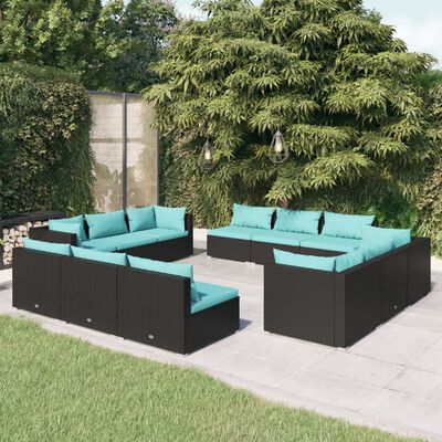 vidaXL Set de sofás de jardín 12 pzas cojines ratán sintético negro