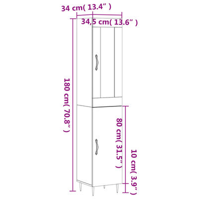 vidaXL Aparador alto madera contrachapada blanco brillo 34,5x34x180 cm