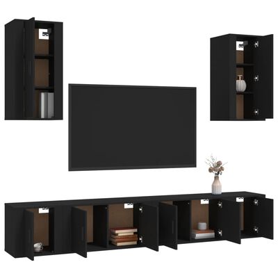 vidaXL Set de muebles para TV 6 piezas madera contrachapada negro