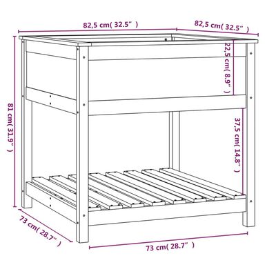 vidaXL Jardinera con estante madera maciza de pino 82,5x82,5x81 cm