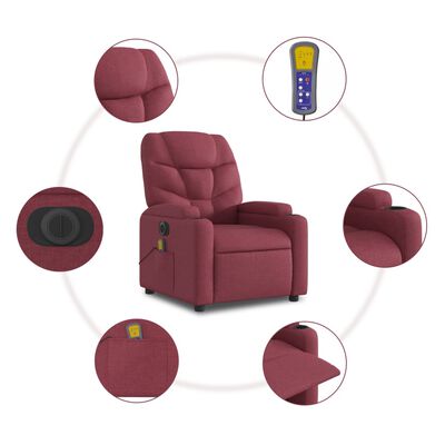 vidaXL Sillón de masaje elevable eléctrico tela rojo tinto