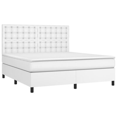 vidaXL Cama box spring colchón y LED cuero sintético blanco 180x200 cm