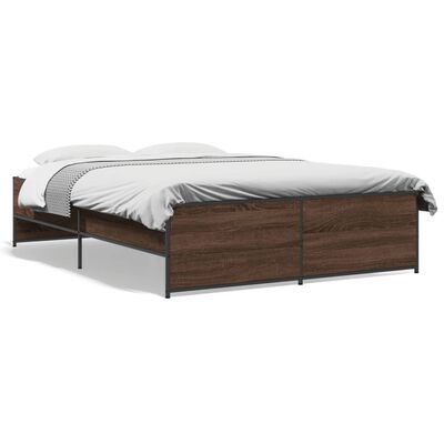 vidaXL Estructura cama madera ingeniería metal marrón roble 135x190 cm