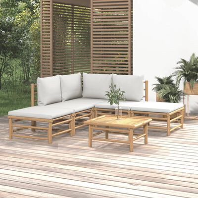 vidaXL Set de muebles de jardín 6 piezas bambú con cojines gris claro