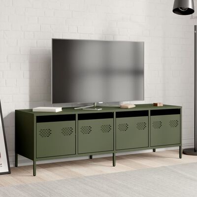 vidaXL Mueble TV acero laminado en frío verde oliva 135x39x43,5 cm