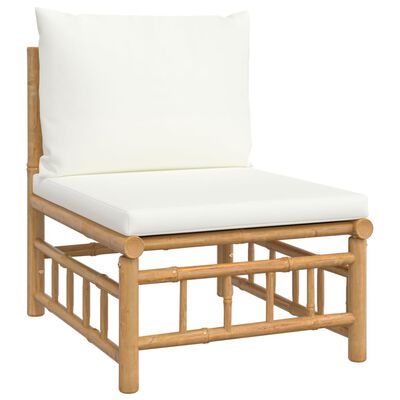 vidaXL Set de muebles de jardín 4 piezas bambú y cojines blanco crema