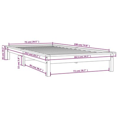 vidaXL Estructura de cama madera maciza pino marrón miel 75x190 cm