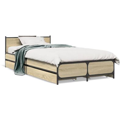 vidaXL Cama con cajones madera ingeniería roble Sonoma 75x190 cm